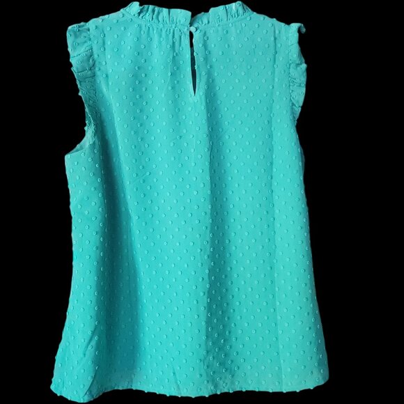J.Crew Factory Sleeveless Ruffleneck Top Teal Green Clip Dot Blouse Small - Picture 2 of 4
